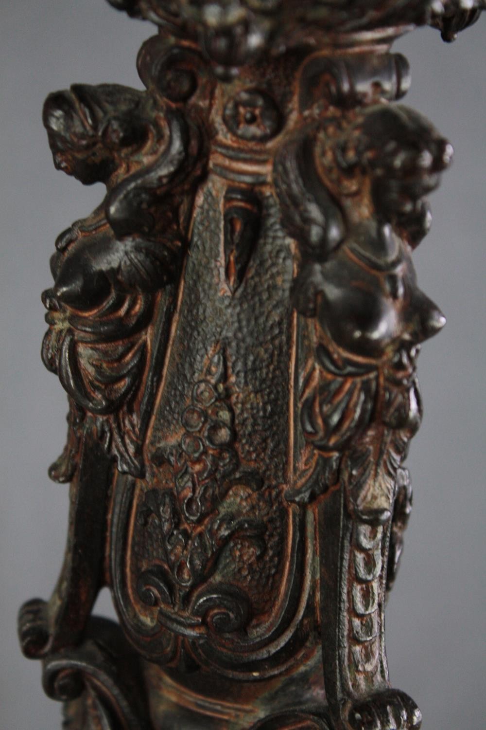 A large bronze 19th century Classical style figural torchere decorated with putti holding the - Image 6 of 11