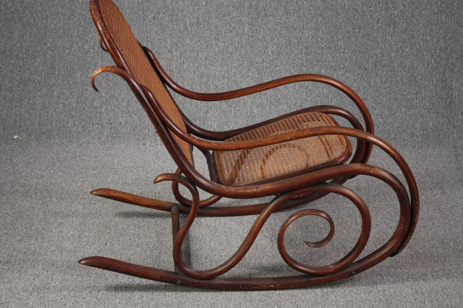 Rocking chair, vintage bentwood with caned back and seat. H.82cm. - Image 3 of 4