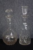 Two cut glass decanters with stoppers. Probably late nineteenth century. H.33cm. (largest)