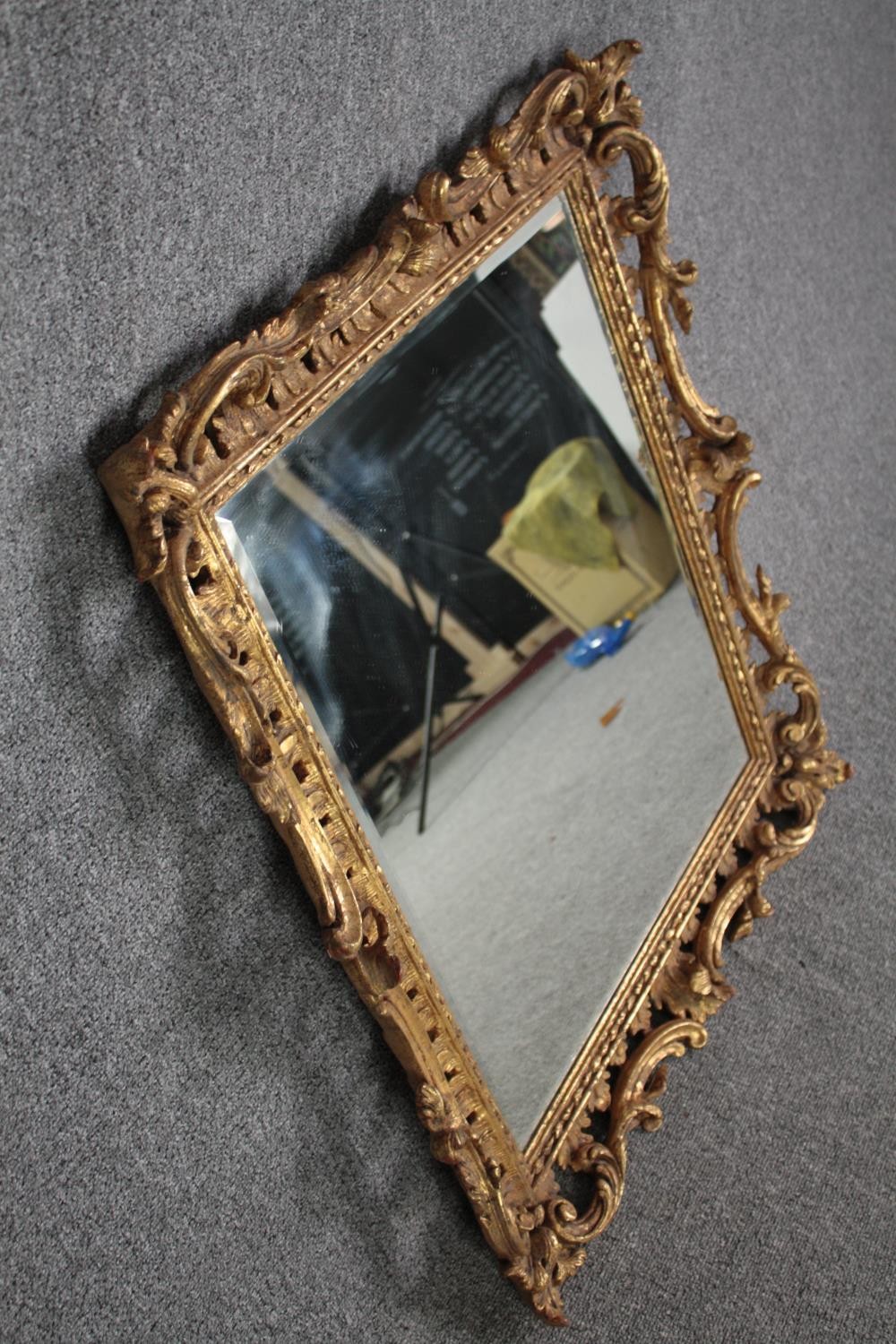 Wall mirror, 19th century carved giltwood with scrolling foliate decoration and bevelled plate. H.87 - Image 3 of 5