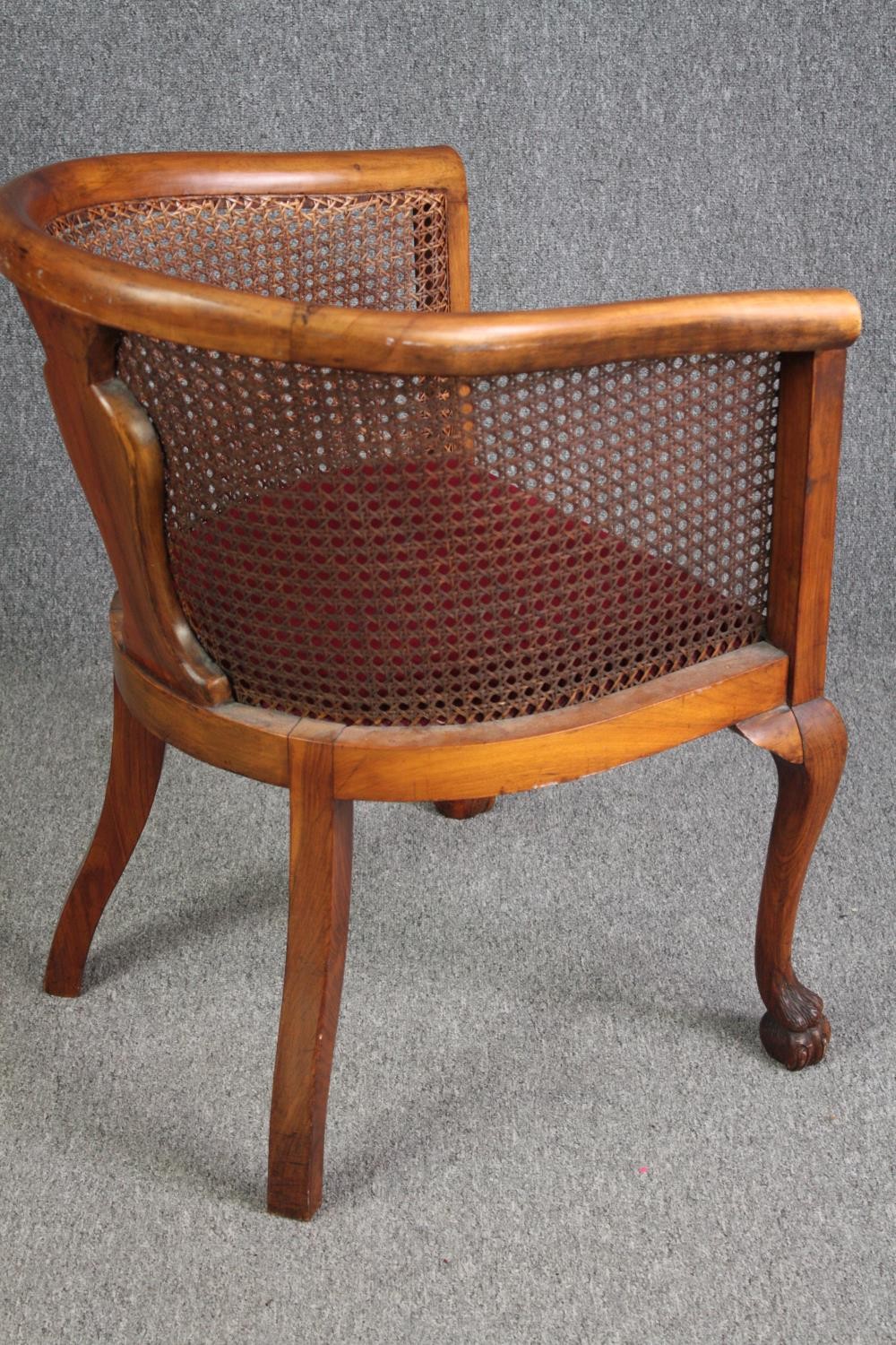 A mid century walnut George I style tub chair with bergere caned back and sides. H.88 W.56cm. - Image 3 of 5