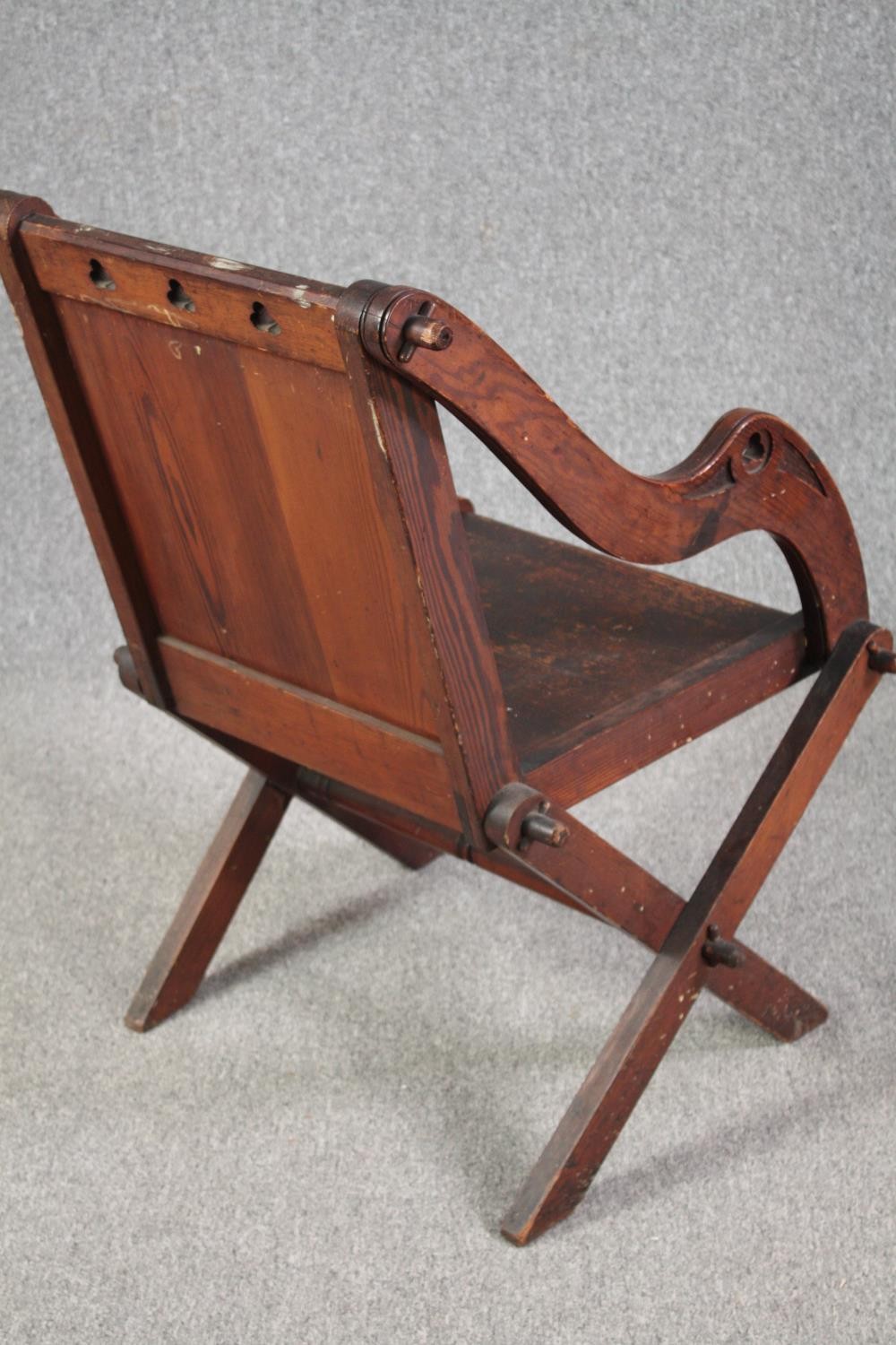 Glastonbury chair, 19th century pitch pine Gothic style. H.90cm. - Image 3 of 4