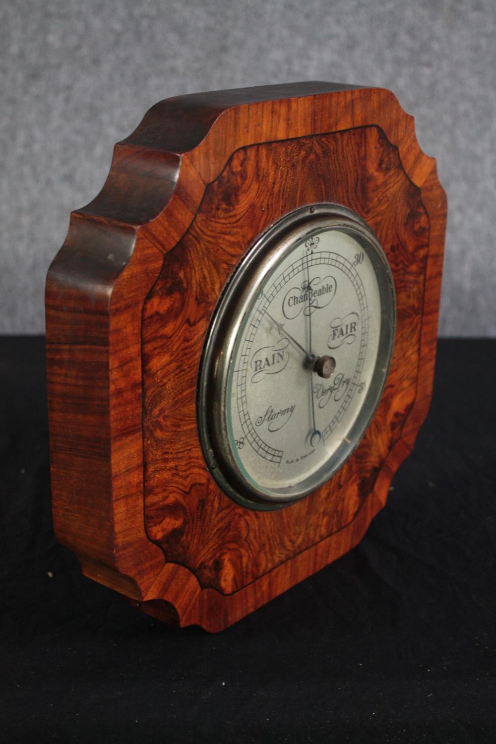 An early to mid twentieth century barometer made in England. In a walnut veneer case. .H.30 W.30cm. - Image 3 of 5