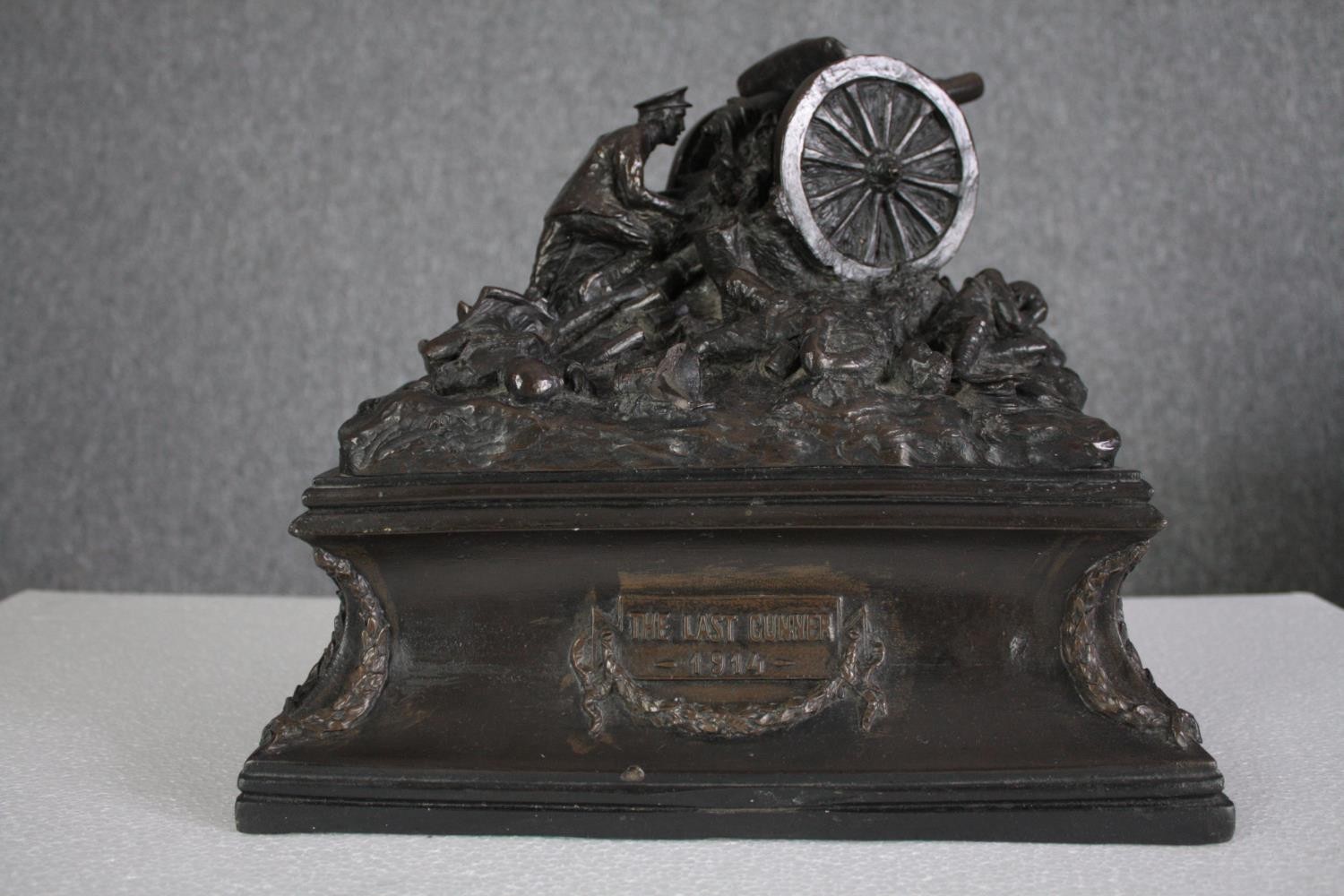 Vincent Gattai (active 1915). Titled on the plinth, 'The Last Gunner'. A lone artilleryman is - Image 7 of 10