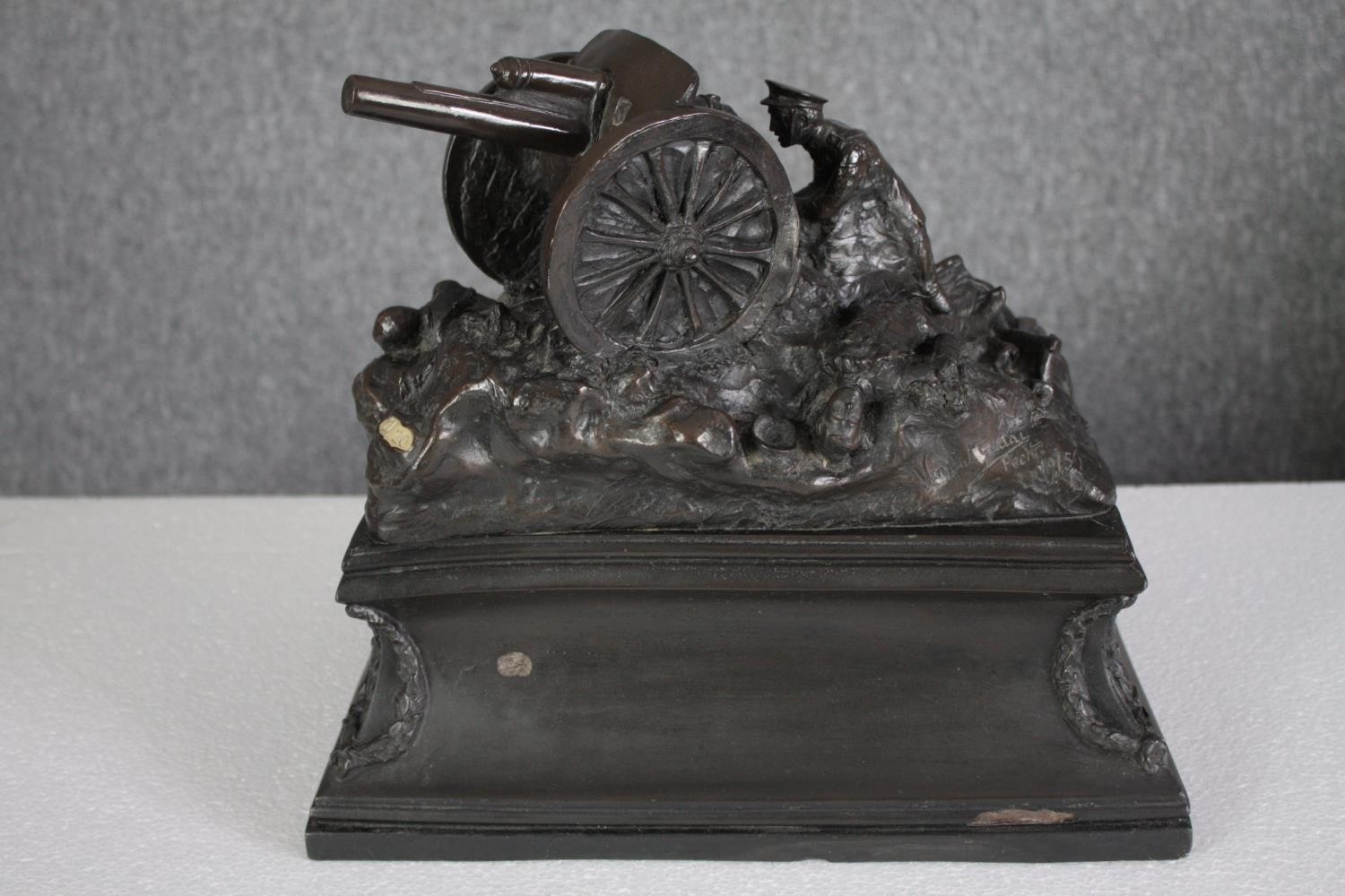 Vincent Gattai (active 1915). Titled on the plinth, 'The Last Gunner'. A lone artilleryman is - Image 3 of 10