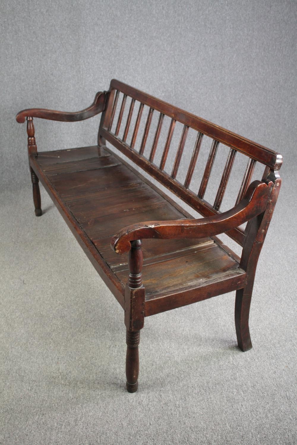 Hall bench, 18th century country oak and elm. H.89 W.177 D.70cm. - Image 3 of 5