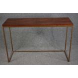 Console table, contemporary stained pine on a metal frame. H.79 W.120 D.40cm.