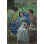 Oil on canvas. Three women in the style of Frederic Leighton. In a deep gilt decorated frame. H.85