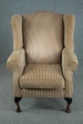Armchair, contemporary Georgian style wingback in cord upholstery.