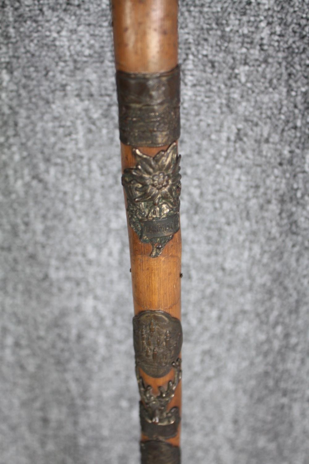 A pair of walking canes. The smaller one with a bone and silver handle the other, German and - Image 6 of 7