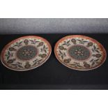 A pair of large vintage hand decorated Chinese plates. Dia.41cm. (each)