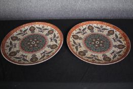 A pair of large vintage hand decorated Chinese plates. Dia.41cm. (each)