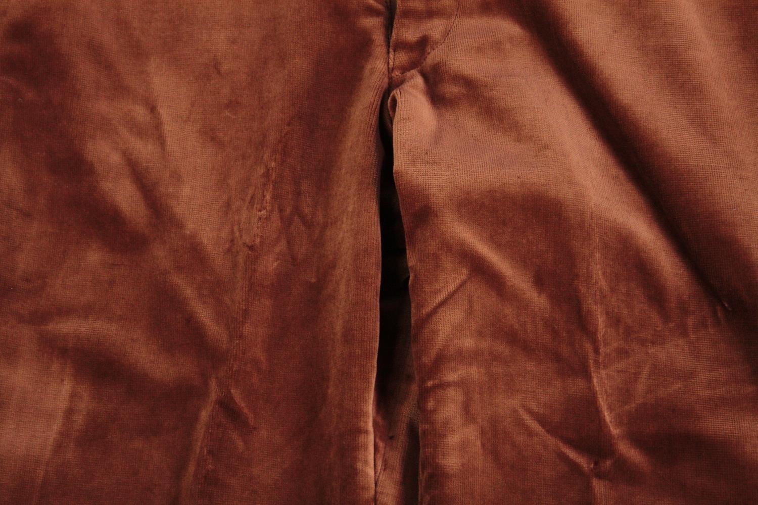 Three pairs of bespoke made vintage velvet trousers in various colours with zip detailing. - Image 4 of 8