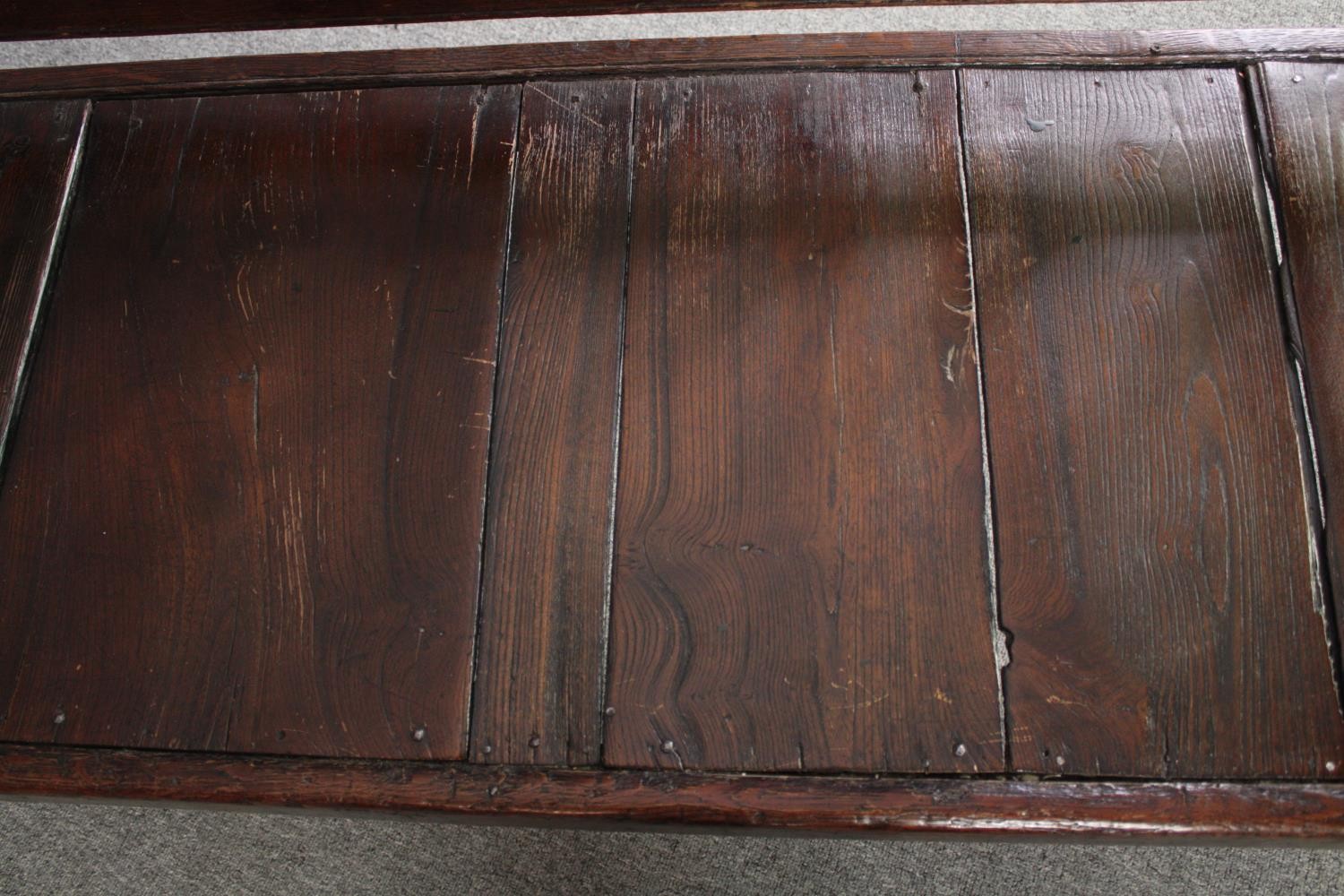 Hall bench, 18th century country oak and elm. H.89 W.177 D.70cm. - Image 5 of 5