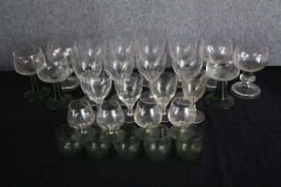 A collection of mixed glass including wine and brandy glasses. Twenty-seven in total. H.14cm. (
