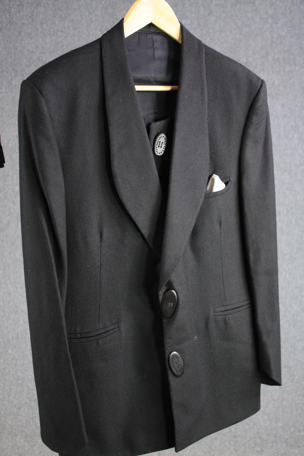 A vintage bespoke made black woollen three piece suit. - Image 2 of 8