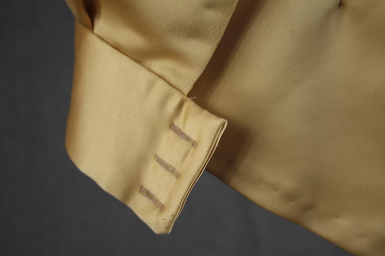 Two bespoke made silk shirts, one salmon and one gold with mother of pearl buttons. - Image 4 of 6
