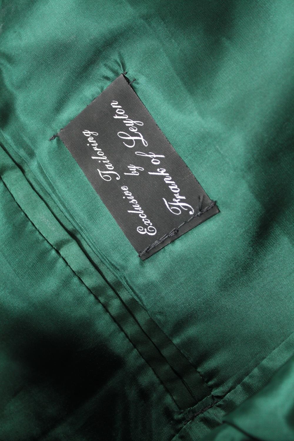 A vintage bespoke made teal silk mix three piece suit with maker's label and silk lining. - Image 7 of 7