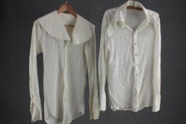Two silk crepe white bespoke vintage shirts.