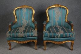 Armchairs, pair contemporary Louis XV style carved giltwood. H.95cm. (each)