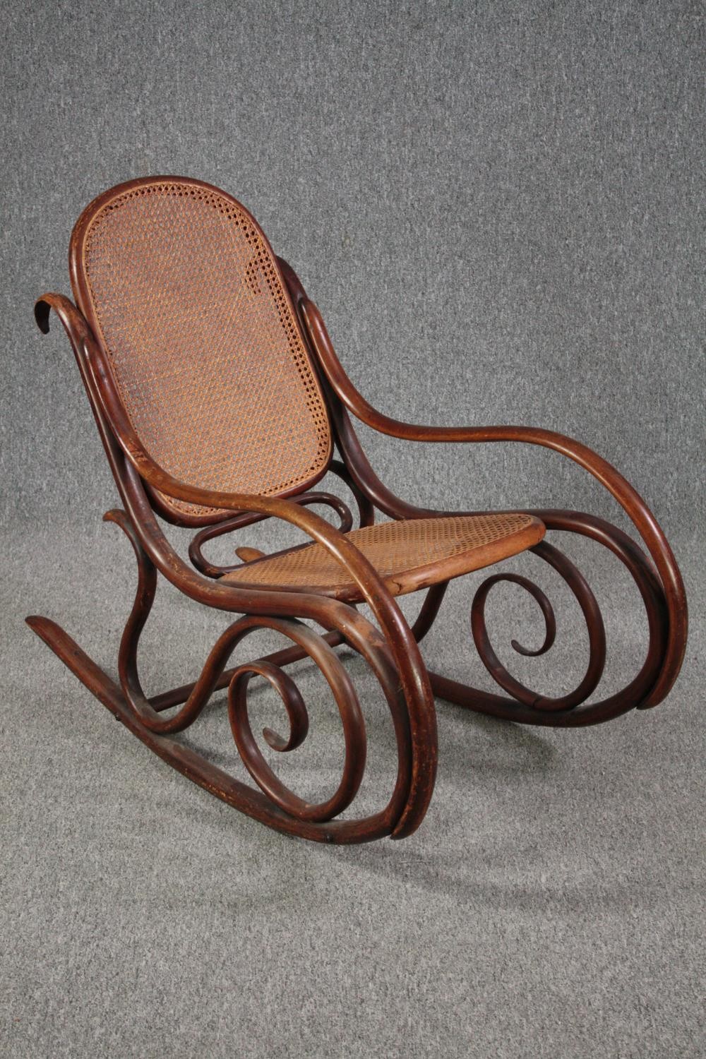 Rocking chair, vintage bentwood with caned back and seat. H.82cm. - Image 2 of 4