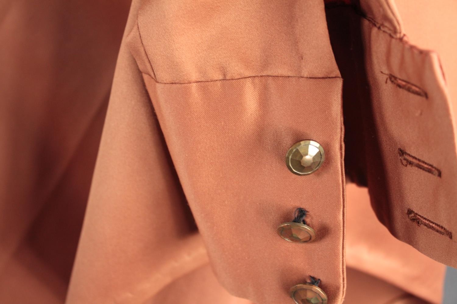 Two bespoke made silk shirts, one salmon and one gold with mother of pearl buttons. - Image 5 of 6