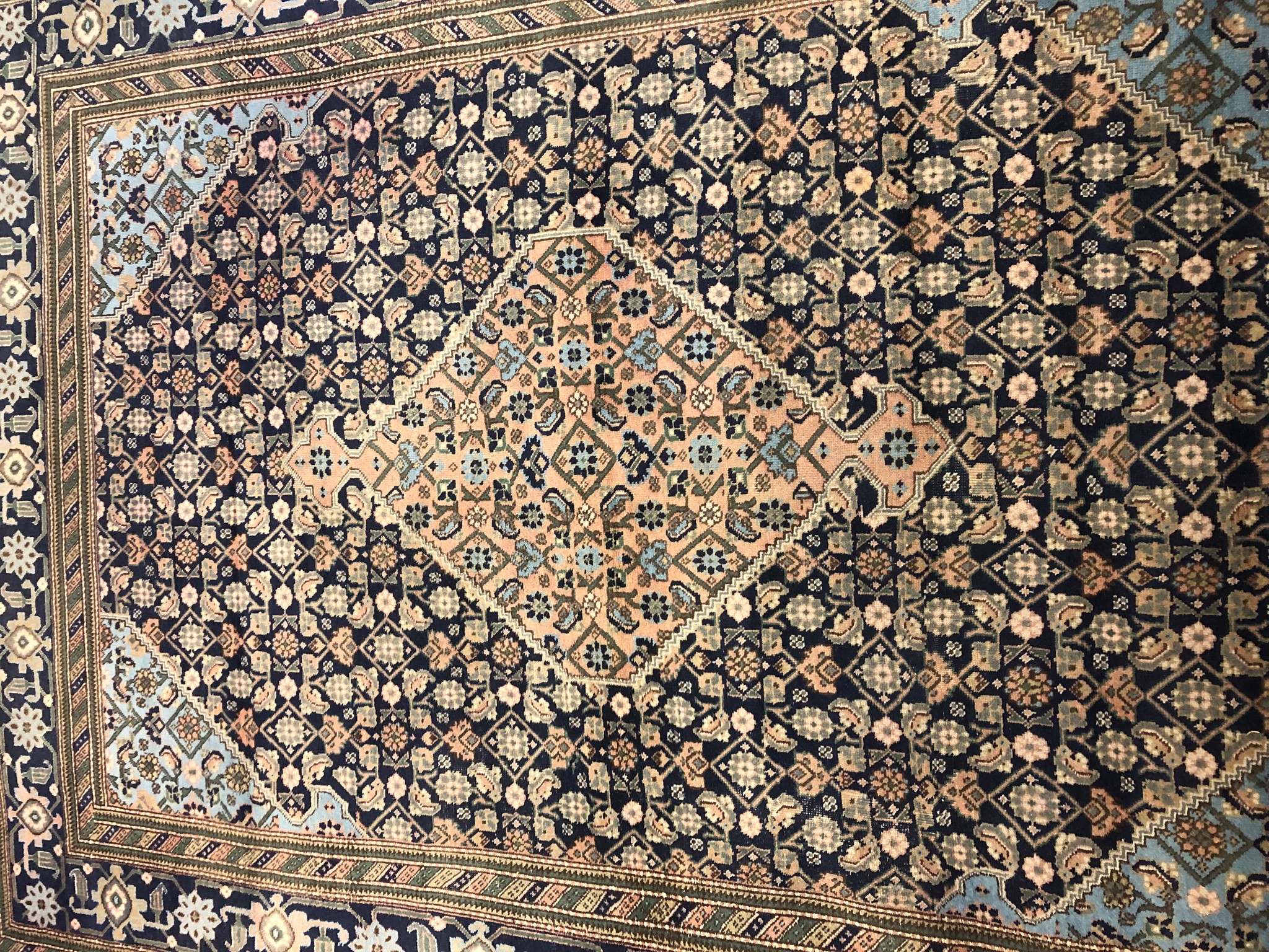 An Ardebil carpet with central lozenge medallion and flowerhead design across the midnight field - Image 2 of 6