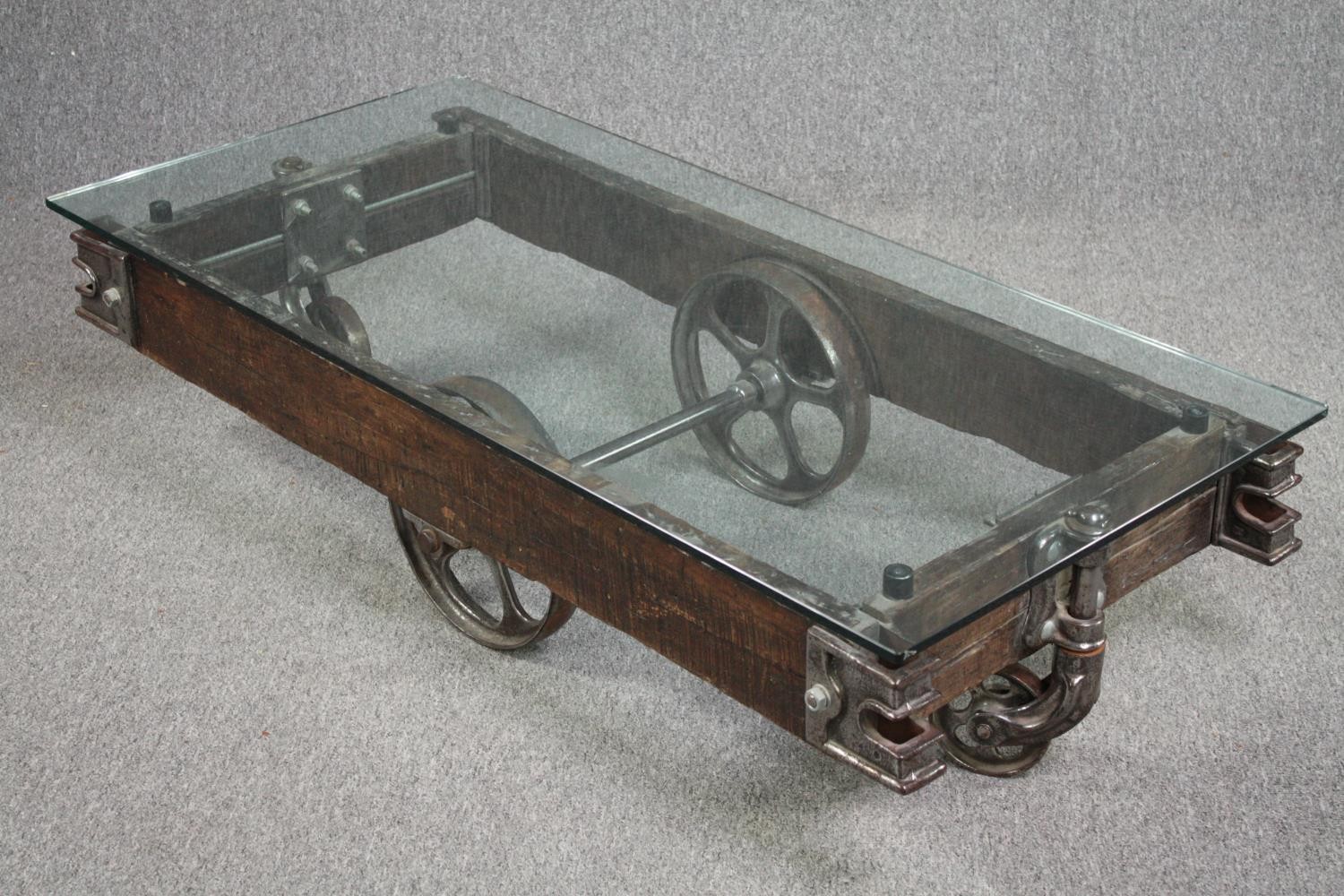 A vintage coffee table in the form of a railway tender made from reclaimed parts. H.33 W.139 D.65cm. - Image 4 of 7