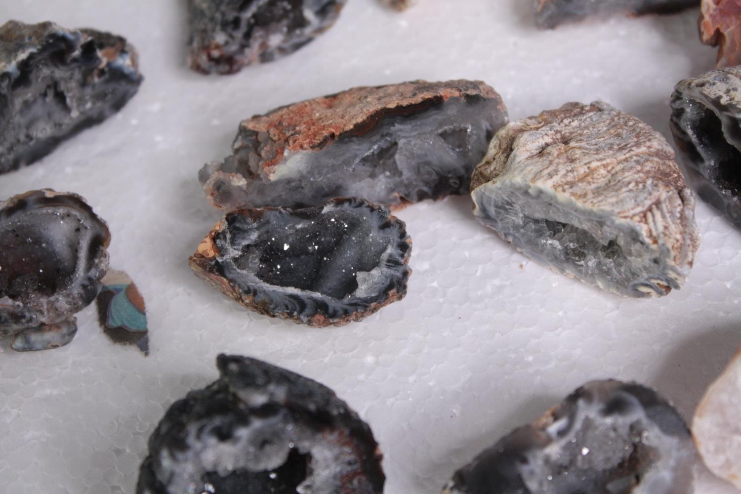 A collection of approximately thirty eight small Agate crystal geodes. H.4 W.3cm. (largest) - Image 2 of 5