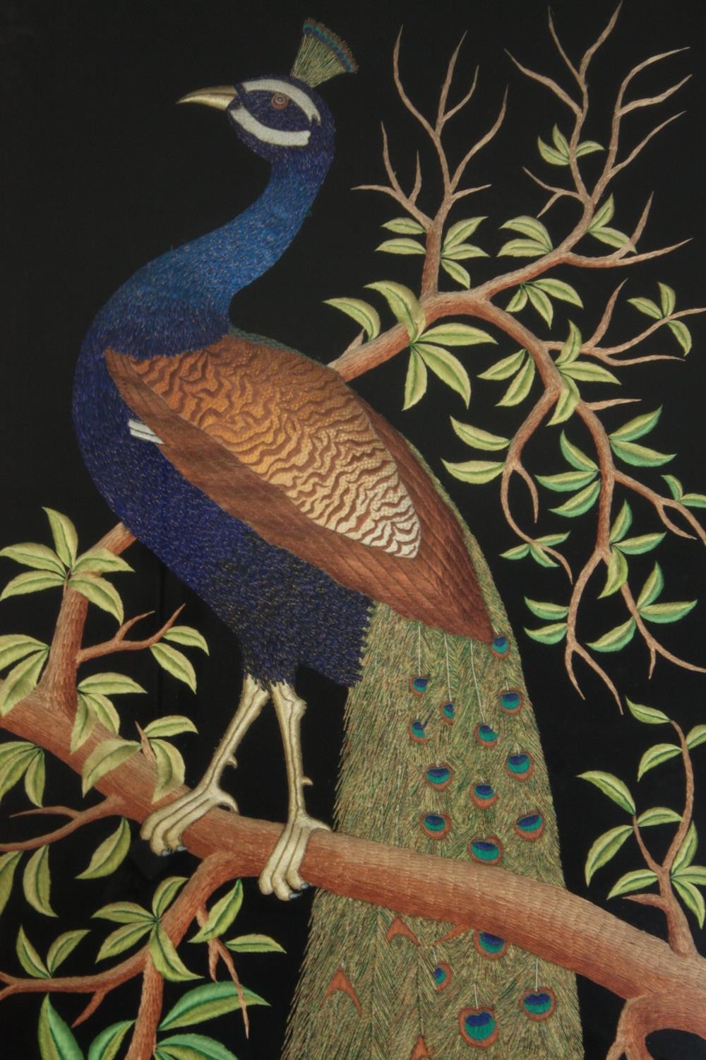 A large and highly detailed Persian embroidered male peacock. Well finished with intricate stitching - Image 2 of 7