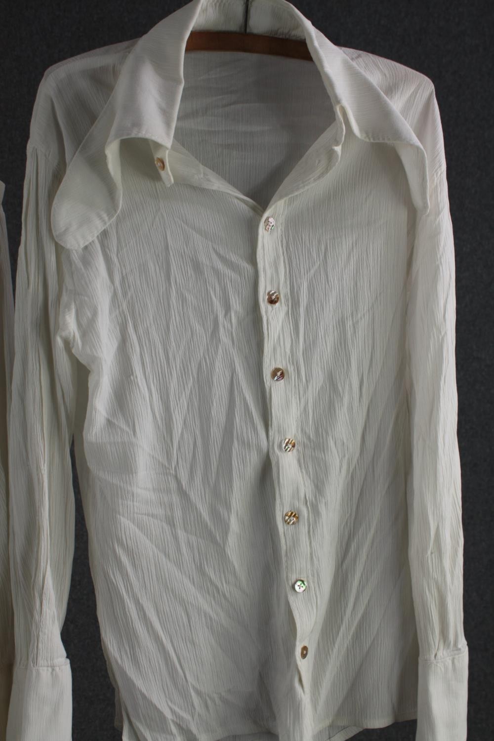 Two silk crepe white bespoke vintage shirts, (to fit chest 38'' approx). - Image 2 of 7