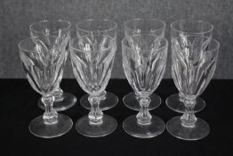 A set of eight matching cut leaded crystal glasses. H.18 cm.(each)