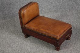 Footstool, adjustable 19th century style in leather upholstery. H.38 W.50 D.29cm.