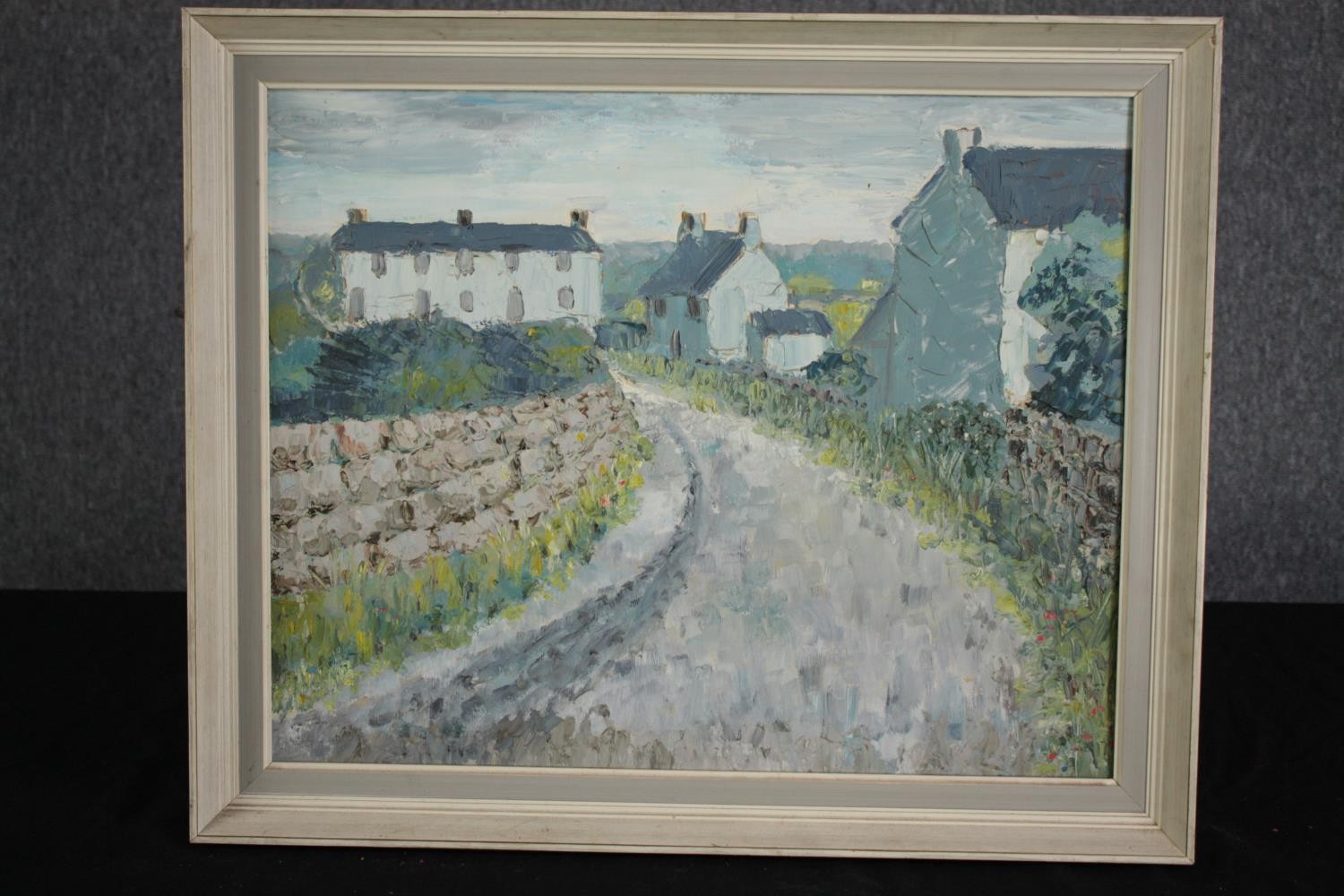 Acrylic on board. A rural village scene. Probably Welsh. Unsigned. Framed. H.48 W.58cm. - Image 2 of 3