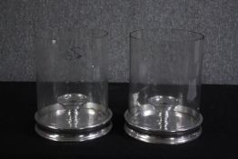 Two glass candleholders. H.27 Dia.21cm.(each)