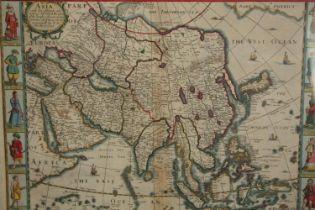 William Blaeu. Asia Noviter Delineata. Decorative map of East Asia flanked by ten vignettes. On
