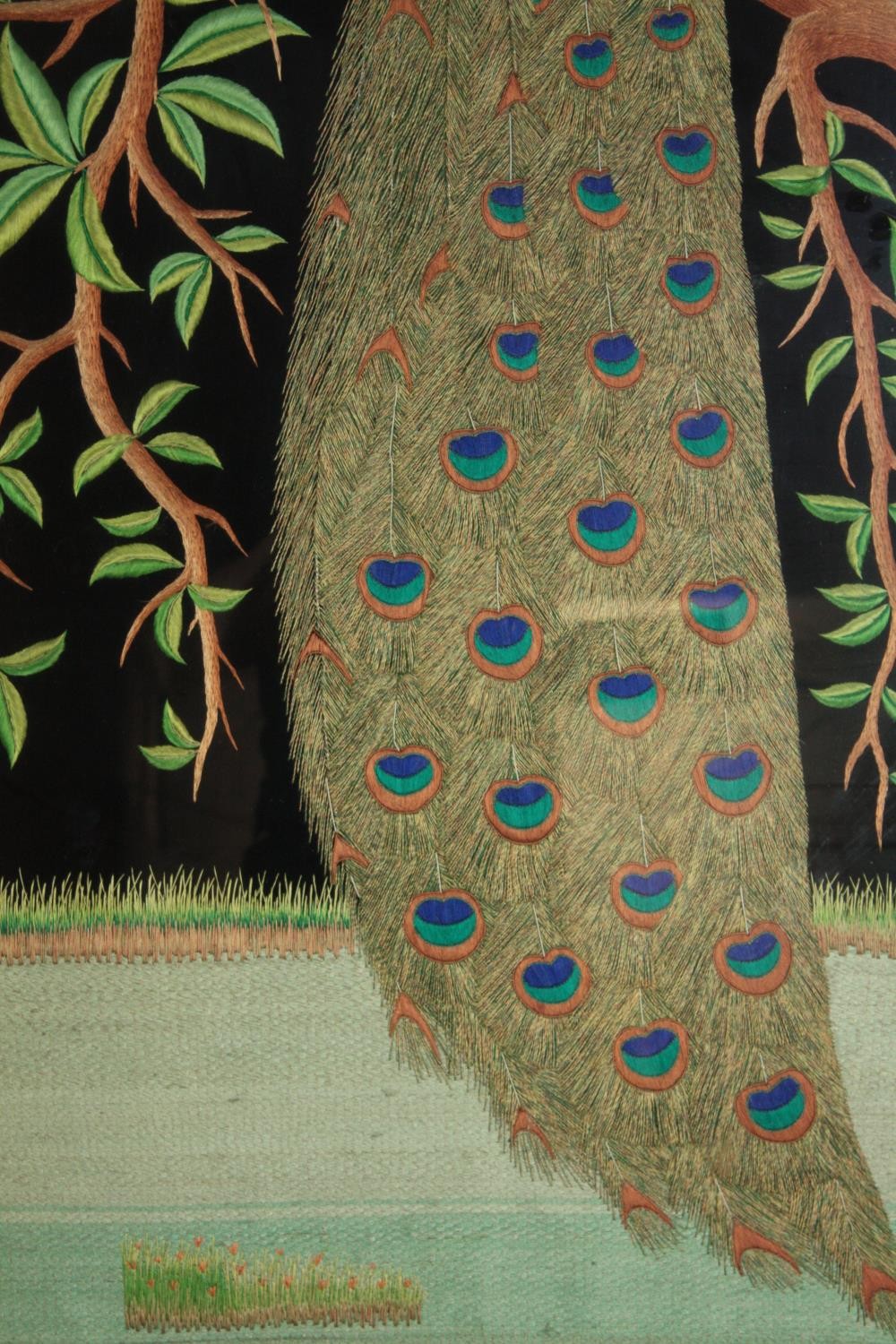 A large and highly detailed Persian embroidered male peacock. Well finished with intricate stitching - Image 3 of 7