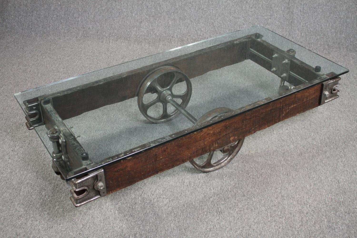 A vintage coffee table in the form of a railway tender made from reclaimed parts. H.33 W.139 D.65cm. - Image 3 of 7