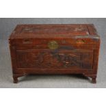 Coffer, Chinese carved camphor. H.60 W.100 D.50cm.