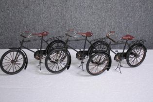 Three decorative model mini bikes. Metal. H.17 W.30cm. (each)