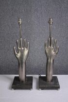 Two table lamps modelled off old shop glove stands. H.57cm. (each)