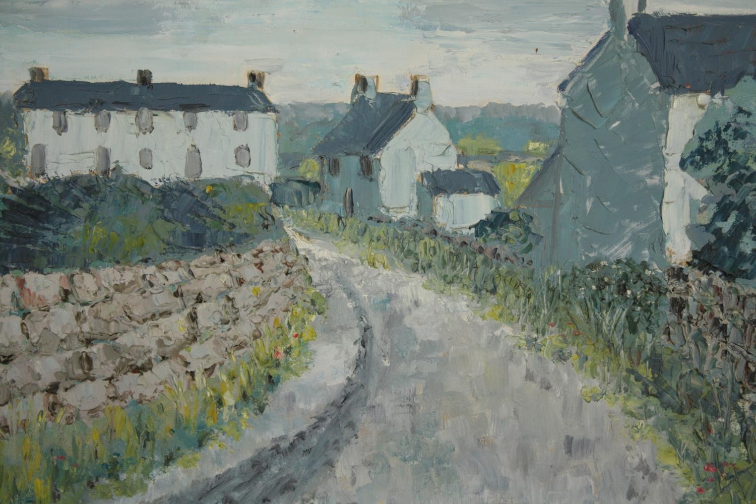 Acrylic on board. A rural village scene. Probably Welsh. Unsigned. Framed. H.48 W.58cm.