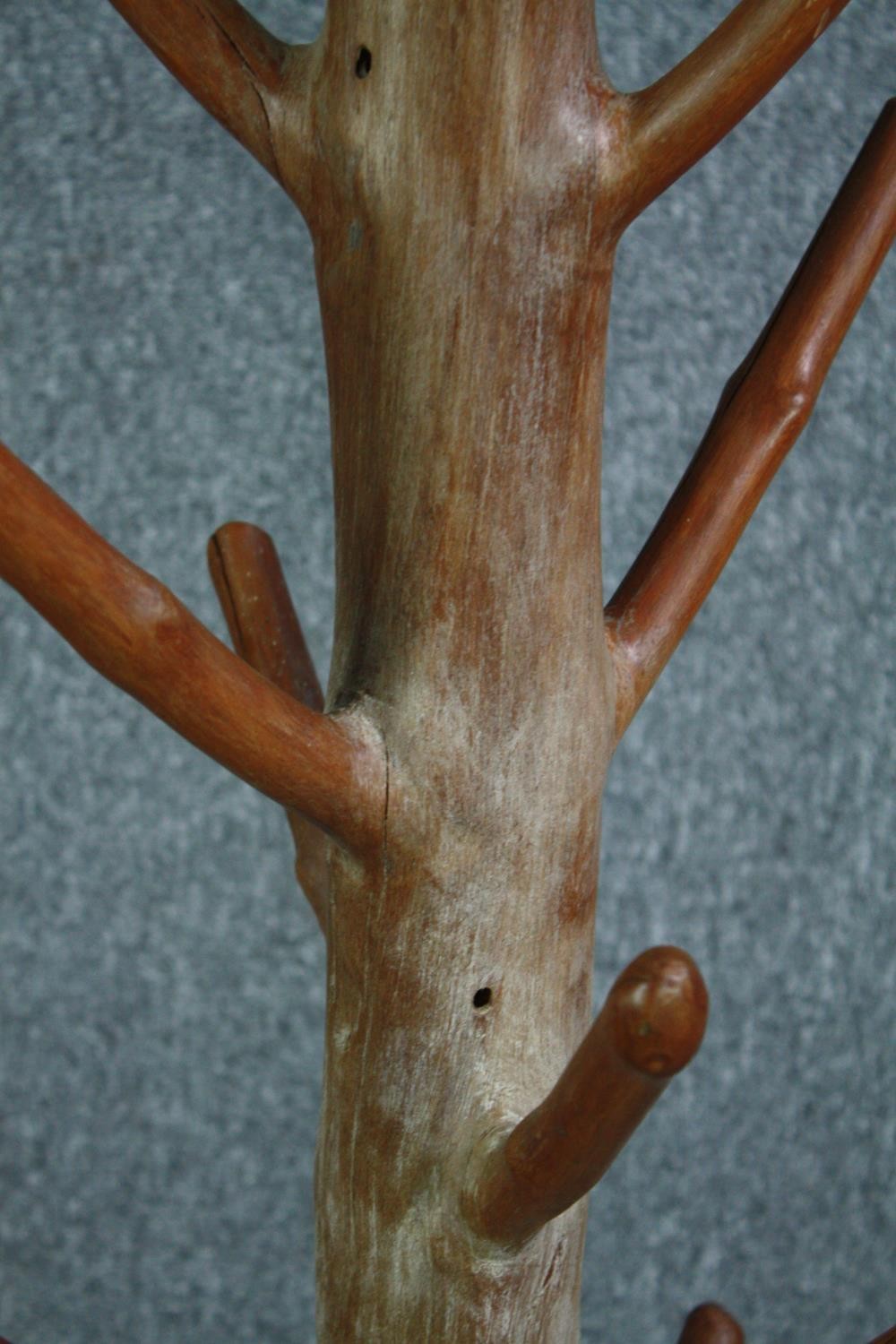 A hall coat and hatstand cut from a hardwood branch with a lacquered finish. H.217cm. - Image 4 of 4