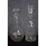 Two cut glass decanters with stoppers. Probably late nineteenth century. H.33cm. (largest)