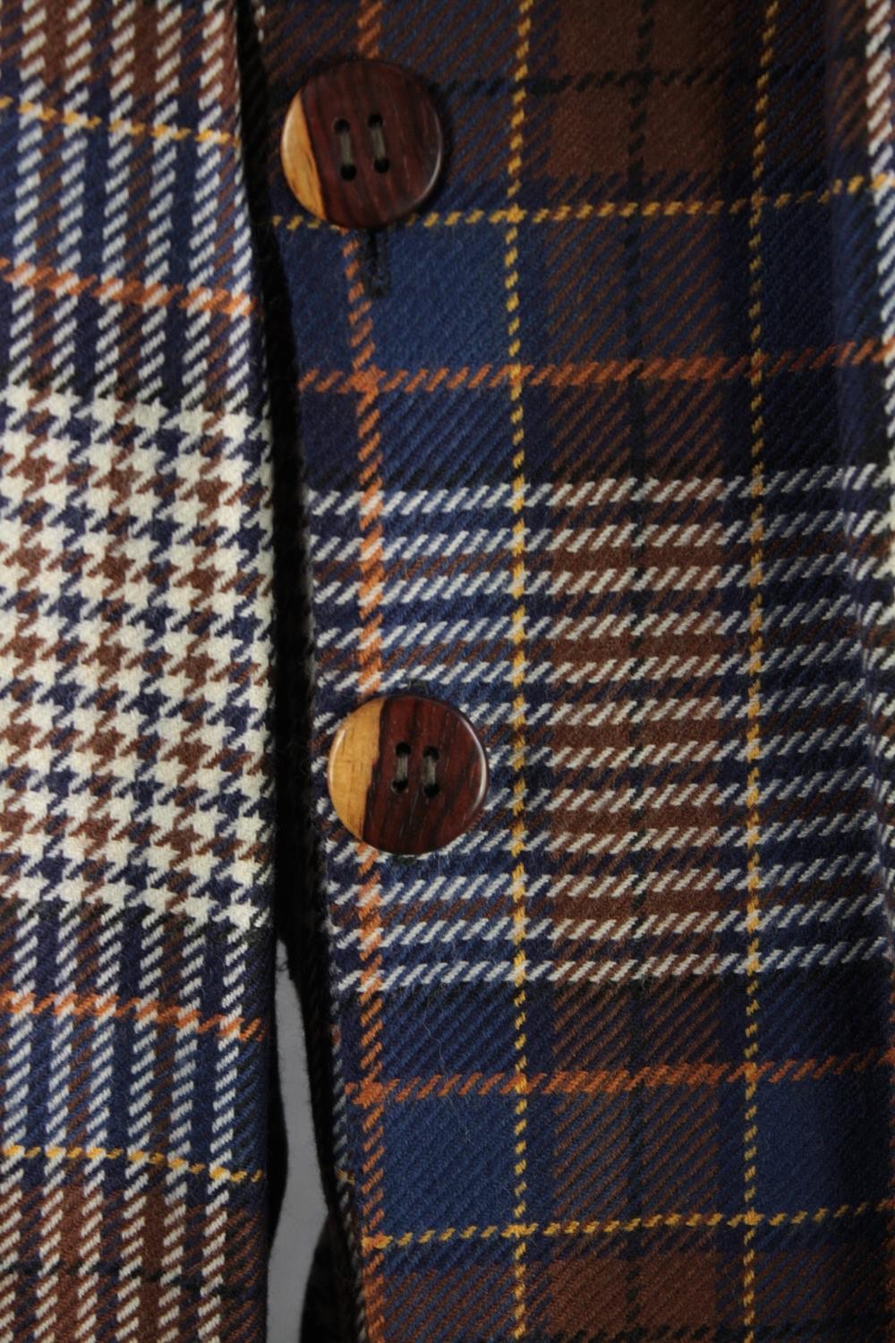 A vintage bespoke made blue, grey and rush woollen tartan three piece suit with brown trousers, ( - Image 3 of 7