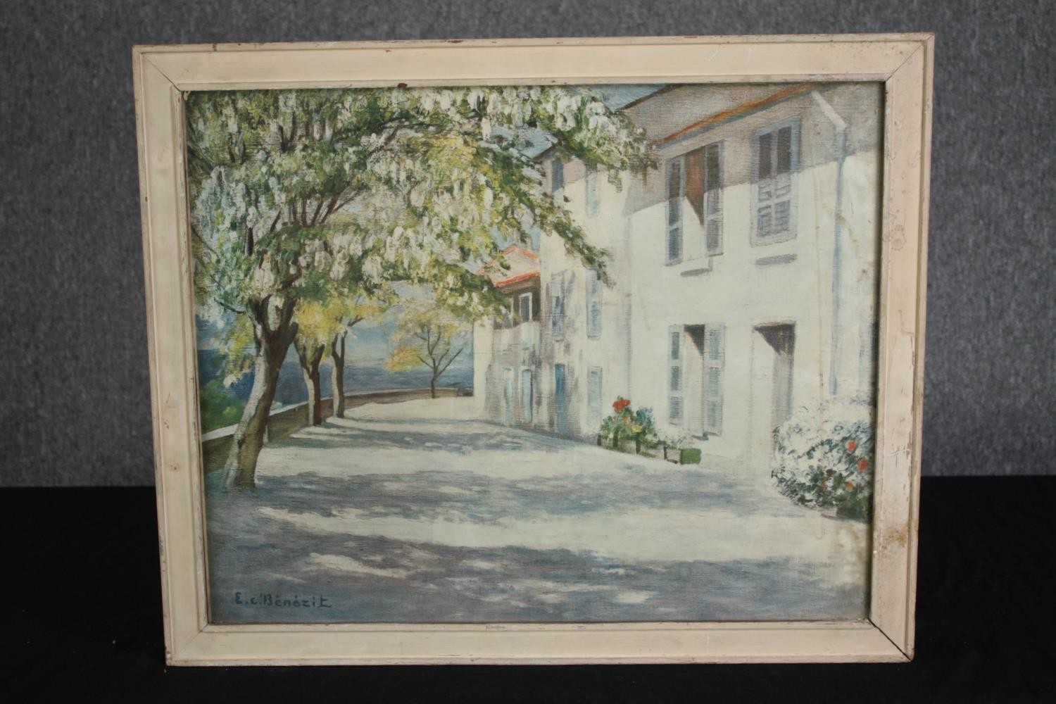 Emmanuel-Charles Bénézit (French. 1887-1975). Oil painting on board. Street scene. Signed lower - Image 2 of 4