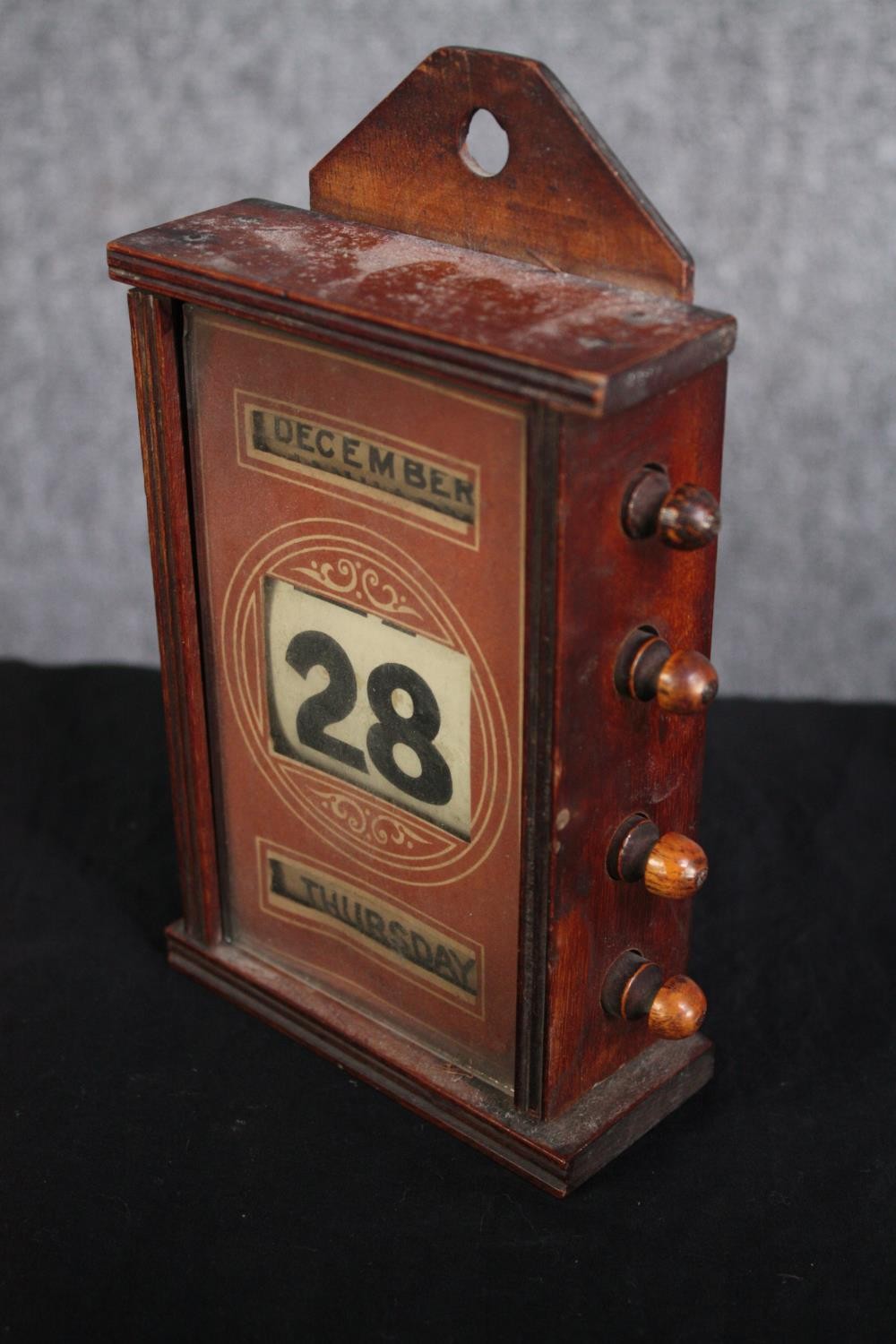 An old brass telephone, a hand wound paper calendar and, a wooden cased pocket watch. H.30cm. ( - Image 3 of 8