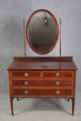 Dressing table, Edwardian mahogany and satinwood inlaid. H.164 W.104 D.59cm.