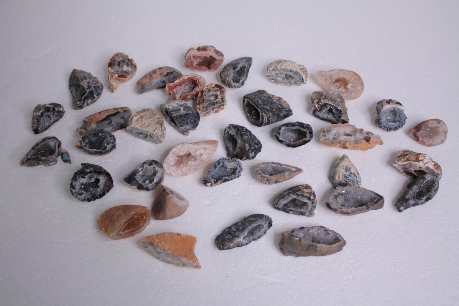 A collection of approximately thirty eight small Agate crystal geodes. H.4 W.3cm. (largest)