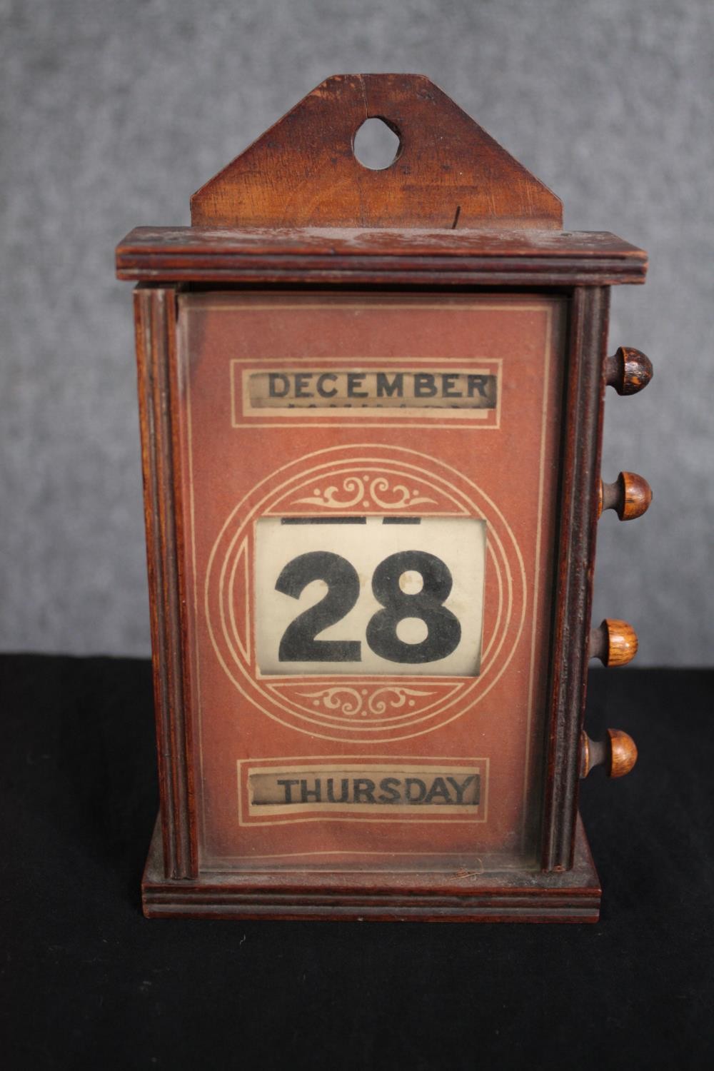 An old brass telephone, a hand wound paper calendar and, a wooden cased pocket watch. H.30cm. ( - Image 2 of 8